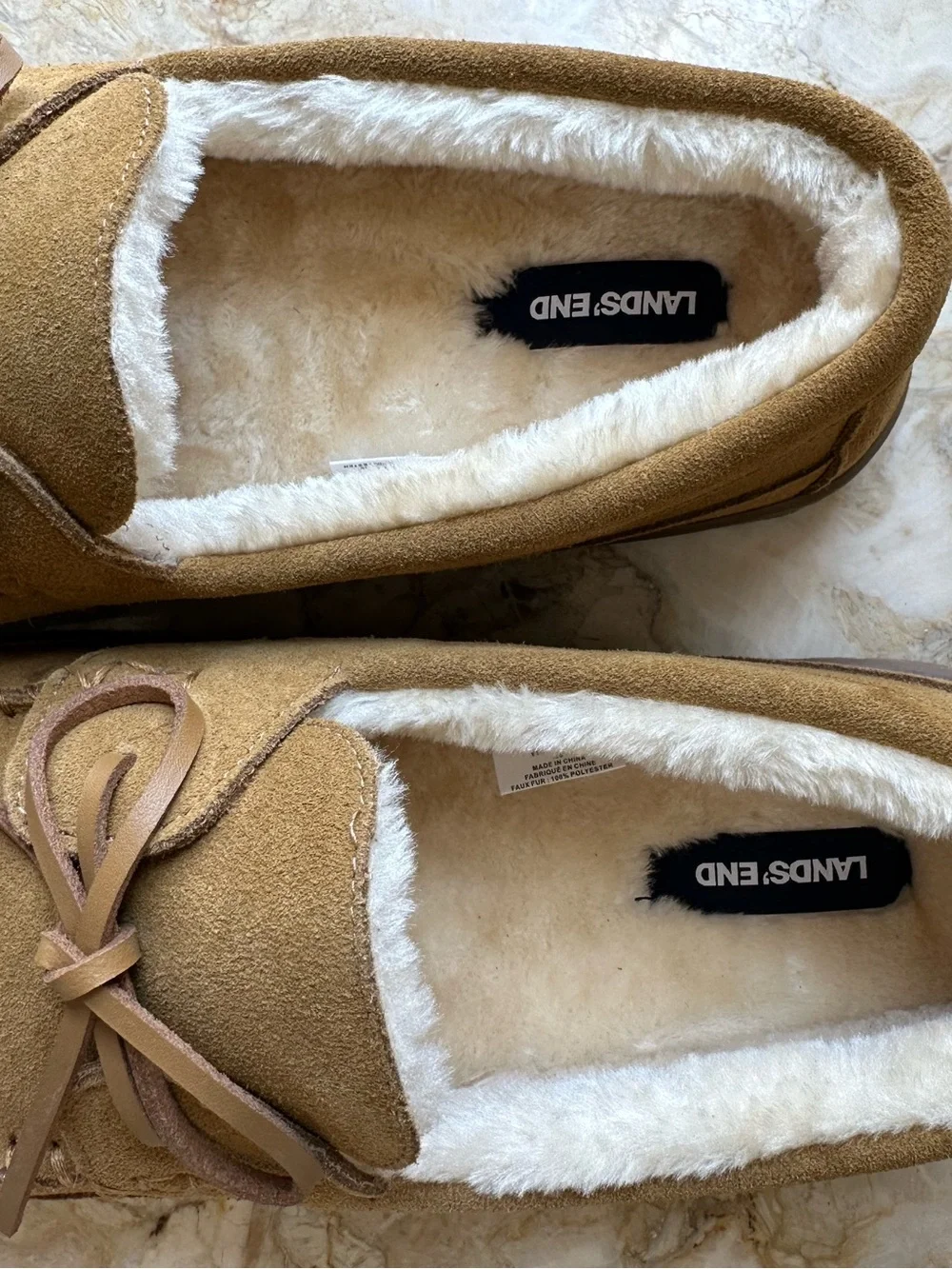 NEW Men's 11 Lands End Lined Moccasin Slippers Indoor Outdoor English Tan Brown